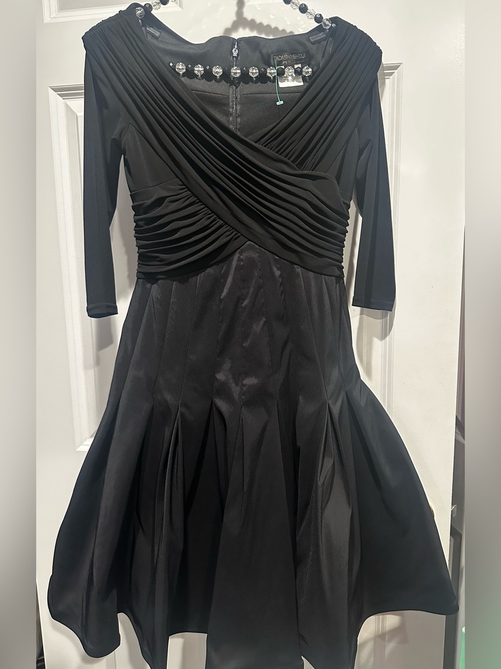 Tadashi Shoji Black Draped Surplice Fit-and-Flare Dress